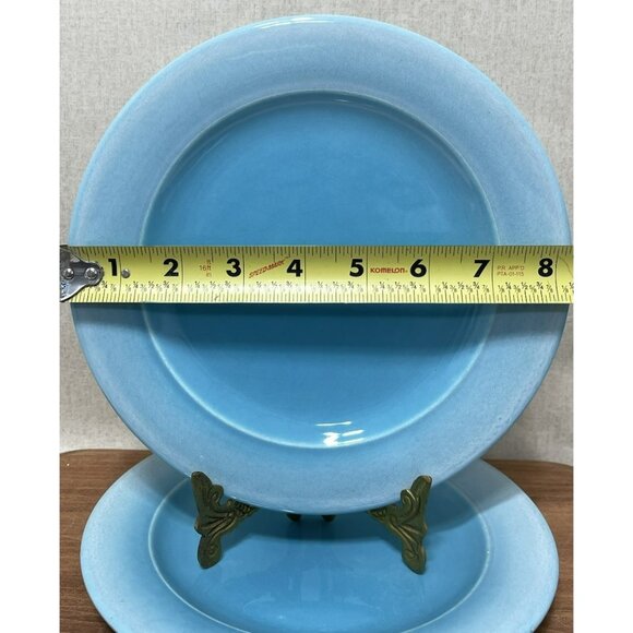 TIFFANI Salad Plates 2 TURQUOISE Blue Drip Glaze Made in Italy 8 Inch - Picture 2 of 4